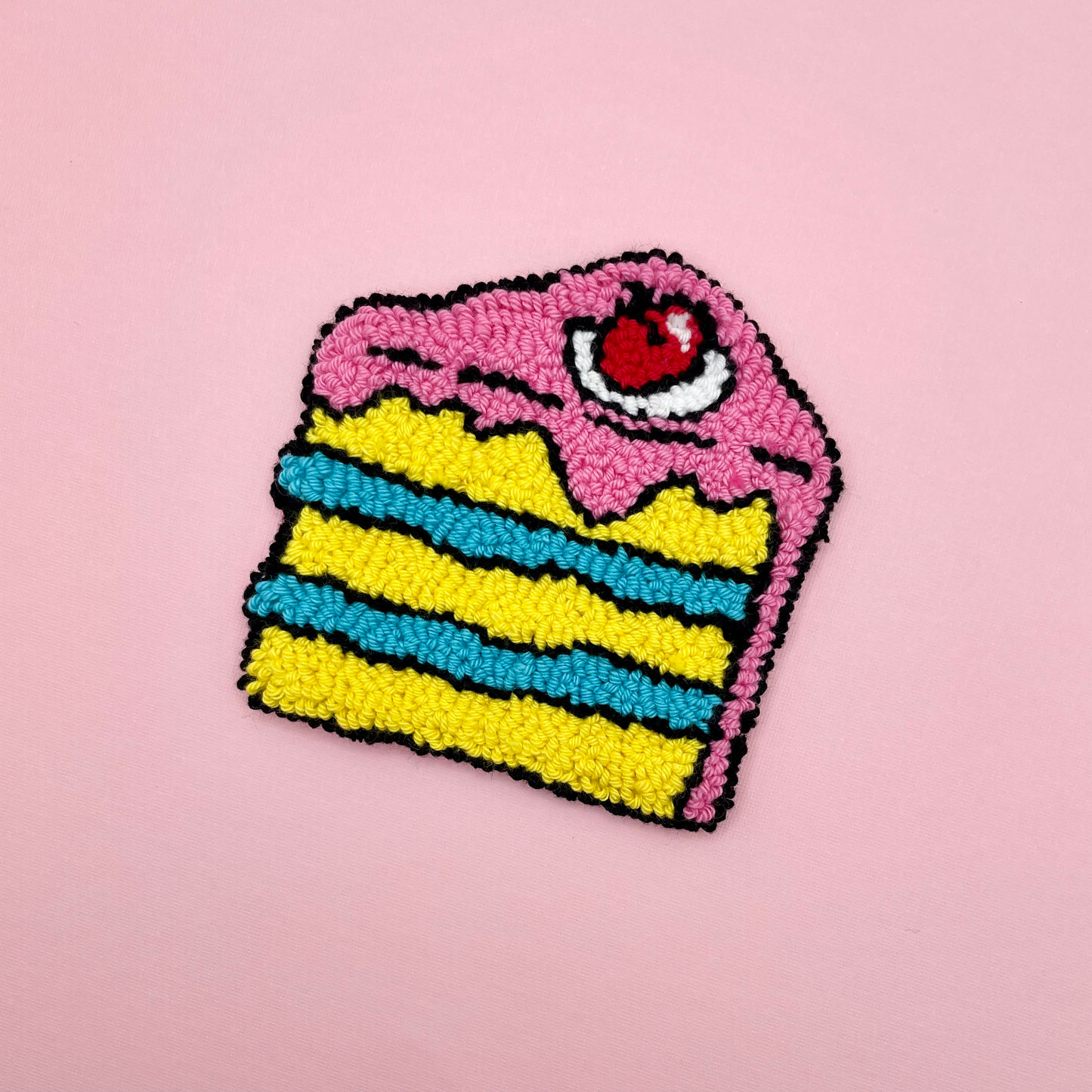 Comic Style Birthday Cake Mug Rug | Cute Handmade Punch Needle Coaster